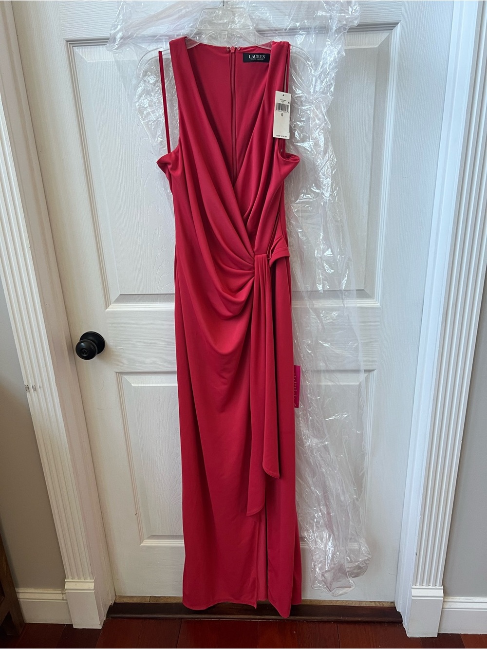 Ralph Lauren Fuchsia Draped Knot-Detail Maxi Dress